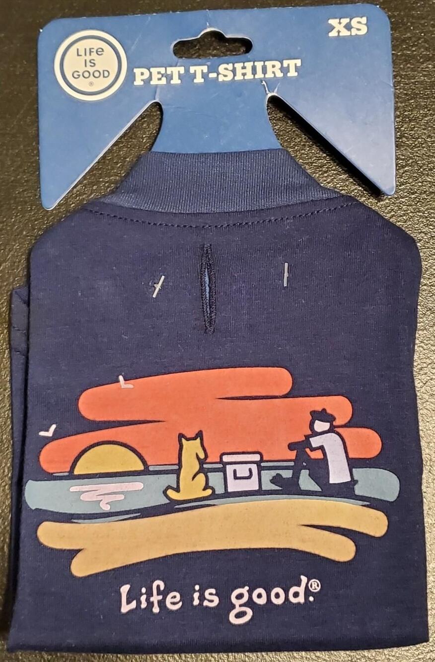 Life Is Good Sunset Lake Dog Pet T-Shirt W/Leash Hole Blue Size XS - NEW W/TAGS